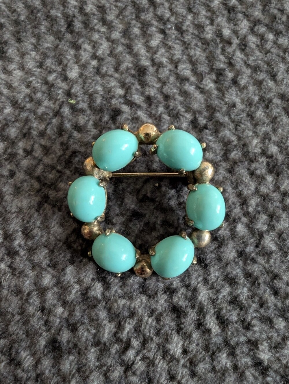 Vintage Brass Turquoise Boho Circle Brooch